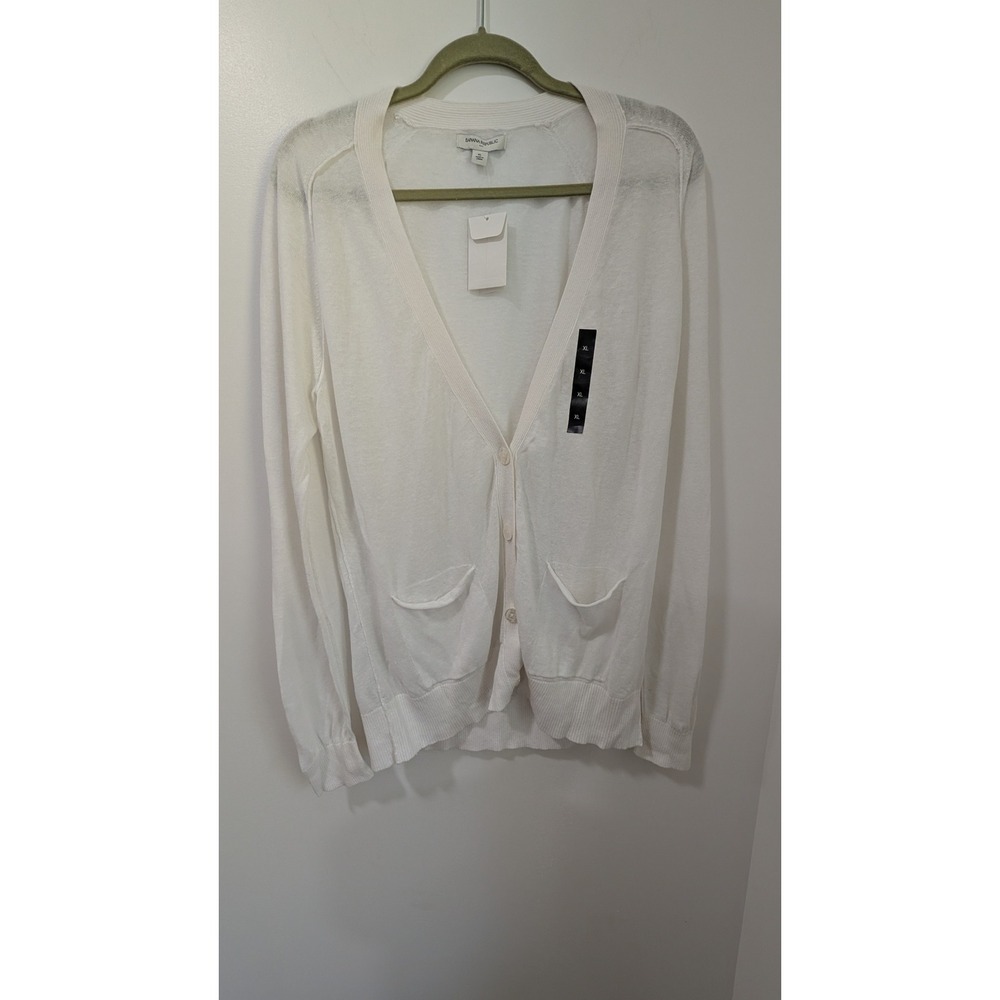 Banana Republic White Linen Blend V-Neck Cardigan Sweater XL NWT